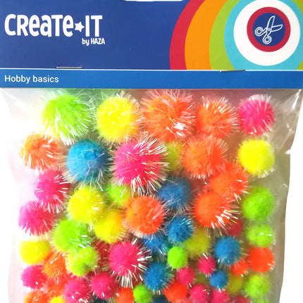 Pompons Paillettes Néon Mix 75pcs