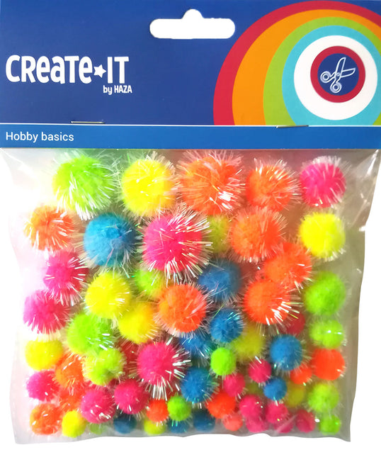 Pompons Paillettes Néon Mix 75pcs