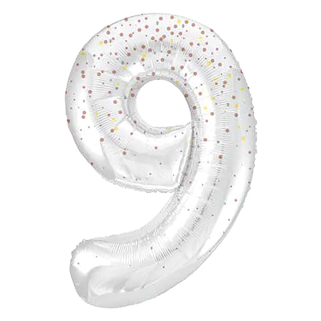 9 Year Figure Balloon White Dots 86cm