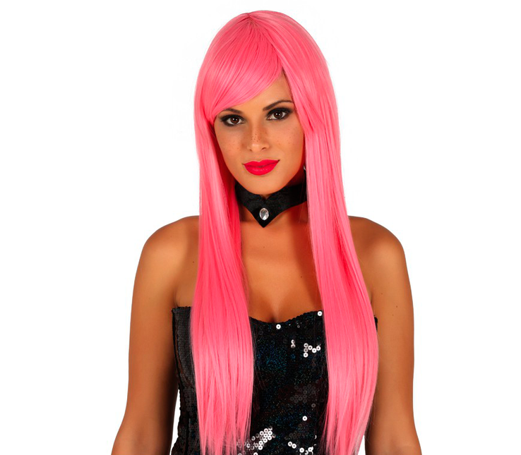 Perruque rose clair cheveux longs