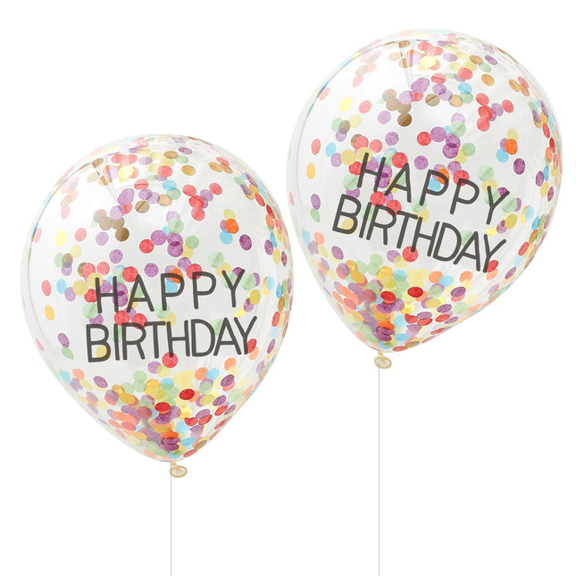 Ballons confettis arc-en-ciel Happy Birthday 30cm 5pcs