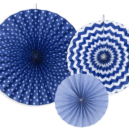 Eventails en papier bleu foncé Set 23-40cm 3 pièces