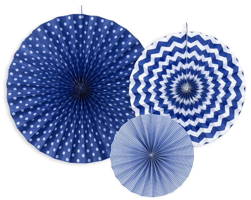 Eventails en papier bleu foncé Set 23-40cm 3 pièces