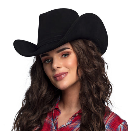 Chapeau de cow-boy Deluxe en cuir noir