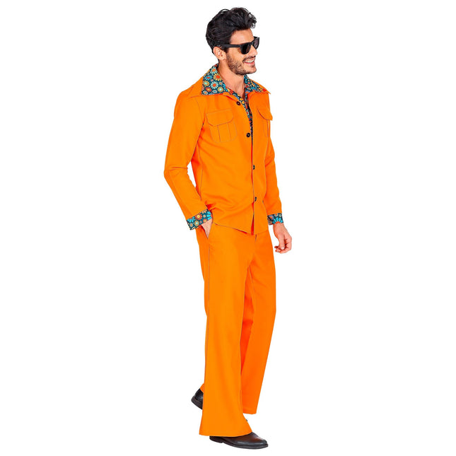 Costume Disco 70S Orange Hommes Fleurs