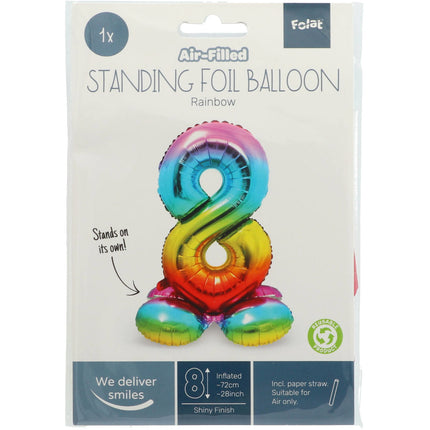 Ballon de baudruche Figure 8 Arc-en-ciel avec support 72cm