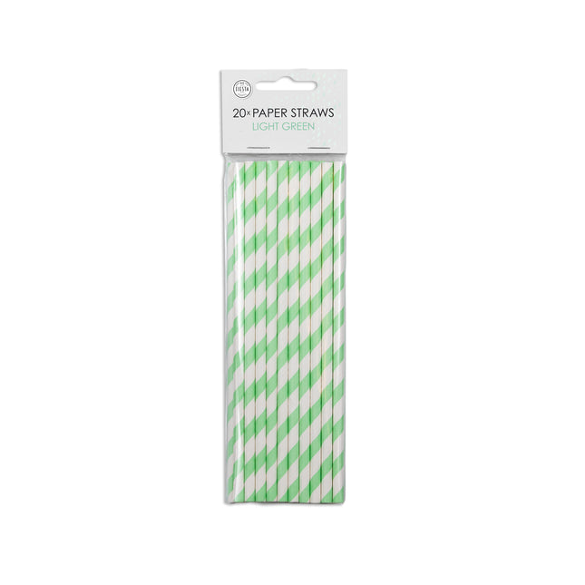 Pailles en papier vert clair rayées 19.7cm 20pcs