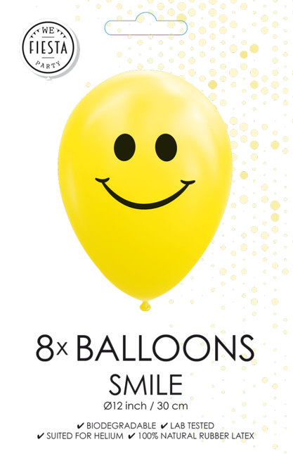 Ballons jaunes Smiley 30.5cm 8pcs