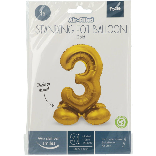 Ballon de baudruche Figure 3 Or avec support 72cm