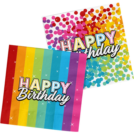 Serviettes de table Happy Birthday Rainbow Confetti 33cm 20pcs