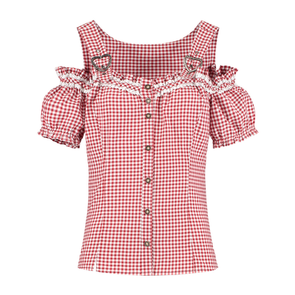 Red White Blouse Ladies Checkered With Buckles (Chemisier rouge et blanc à carreaux avec boucles)