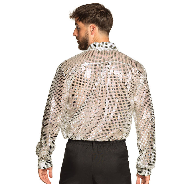 Chemisier Disco Argent Hommes Paillettes