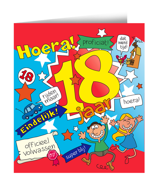 Carte d'anniversaire 18 ans Dessin animé 16.5cm