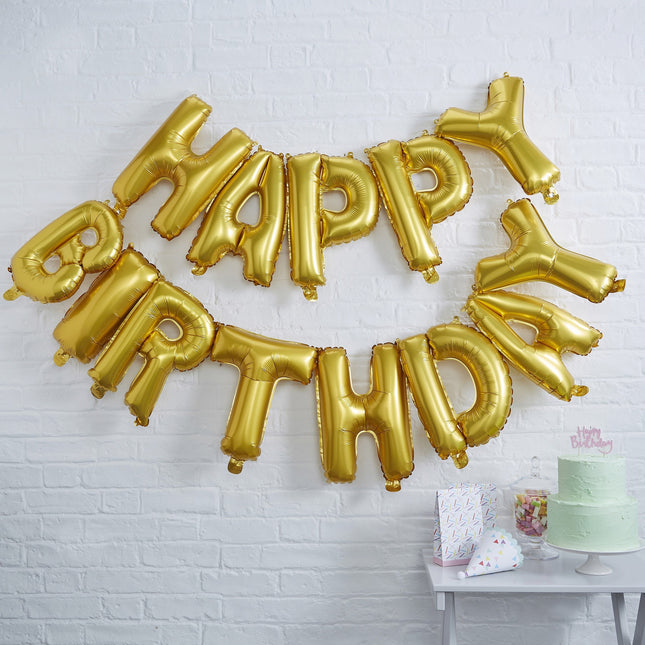 Set de ballons Golden Happy Birthday 35cm