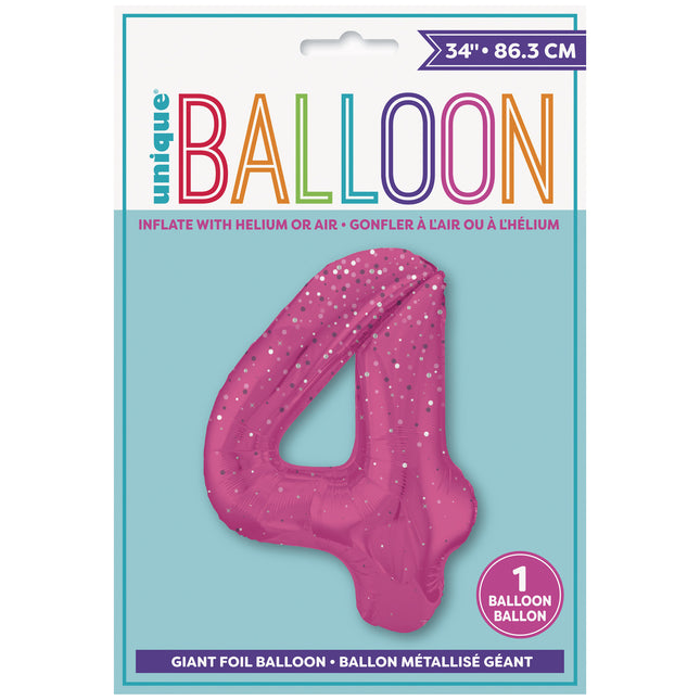 4 Year Figure Balloon Pink Dots 86cm