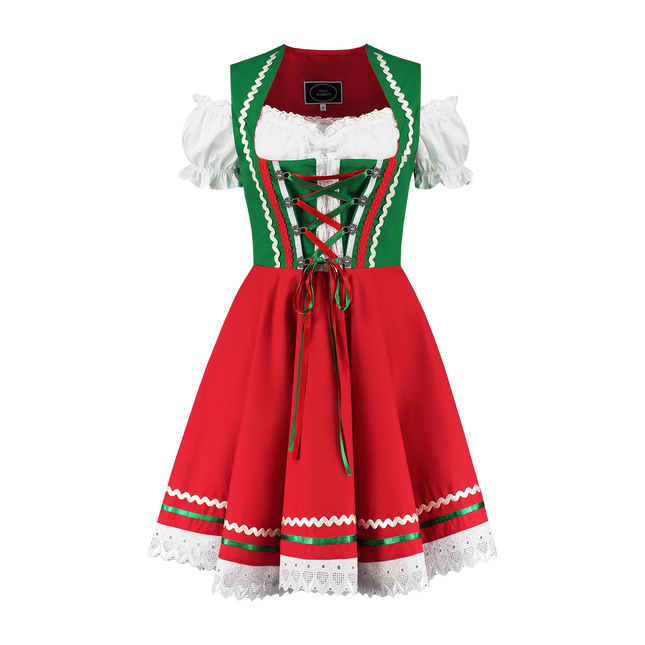 Dirndl 2 pièces, vert/rouge, blouse Carmen