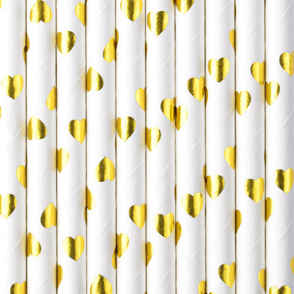 Pailles en papier Coeurs d'or 19.5cm 10pcs