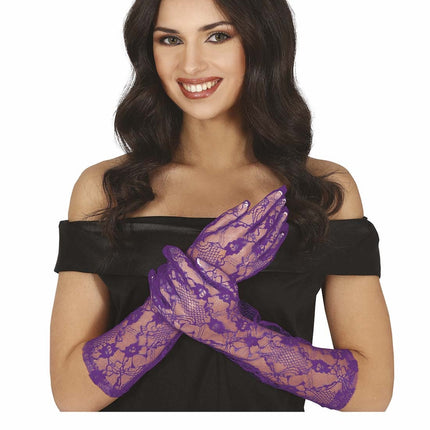 Gants violets en dentelle 38cm