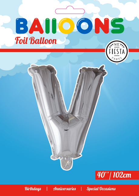 Ballon de baudruche Lettre V Argent XL 102cm vide