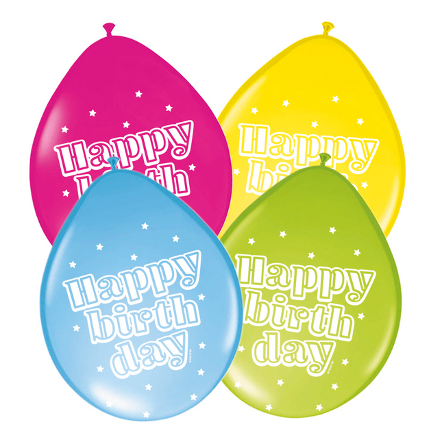 Happy Birthday Balloons Coloured 30cm 8pcs