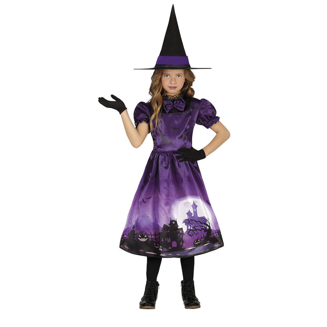 Robe d'Halloween sorcière fille violet