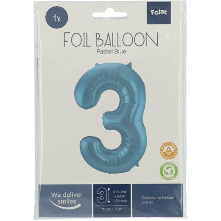 Ballon de baudruche Figure 3 Bleu pastel XL 86cm vide