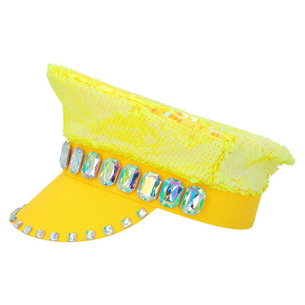 Casquette jaune à paillettes réversible