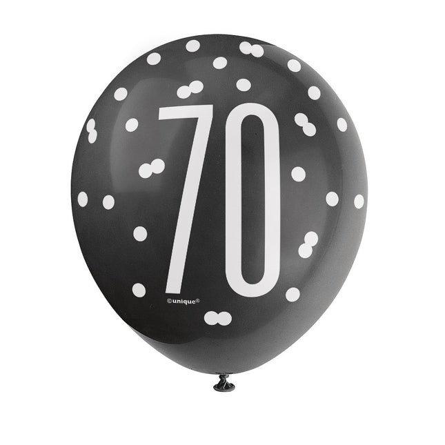 Ballons 70 Years Dots Black 30cm 6pcs