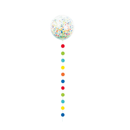 Ballon Confetti avec guirlande de pompons 61cm