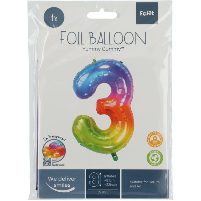 Ballon de baudruche Figure 3 Arc-en-ciel XL 81cm vide