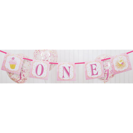 Ballons confettis 1 an rose 30cm 6pcs