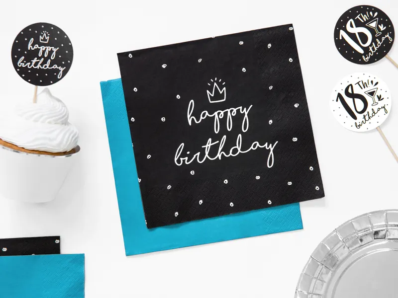 Serviettes de table Happy Birthday Noir 33cm 20pcs