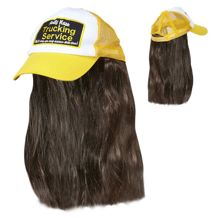 Casquette jaune Trucker avec cheveux