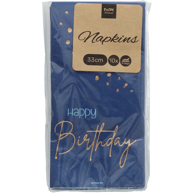 Serviettes de table Happy Birthday Bleu 33cm 10pcs