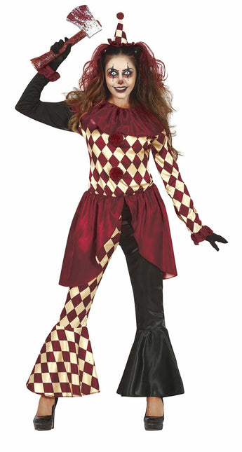 Horror Clown Halloween Costume Ladies Red Gold