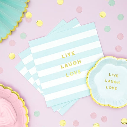 Serviettes de table bleu clair Live Laugh Love 33cm 20pcs