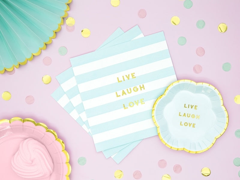 Serviettes de table bleu clair Live Laugh Love 33cm 20pcs