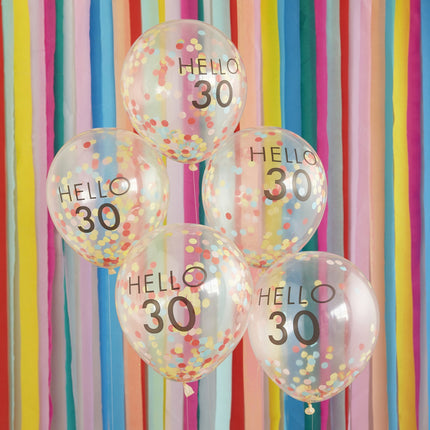 Ballons confettis transparents 30 ans 30cm 5pcs