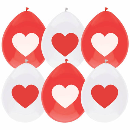 Ballons en forme de coeur Rouge Blanc 30cm 6pcs