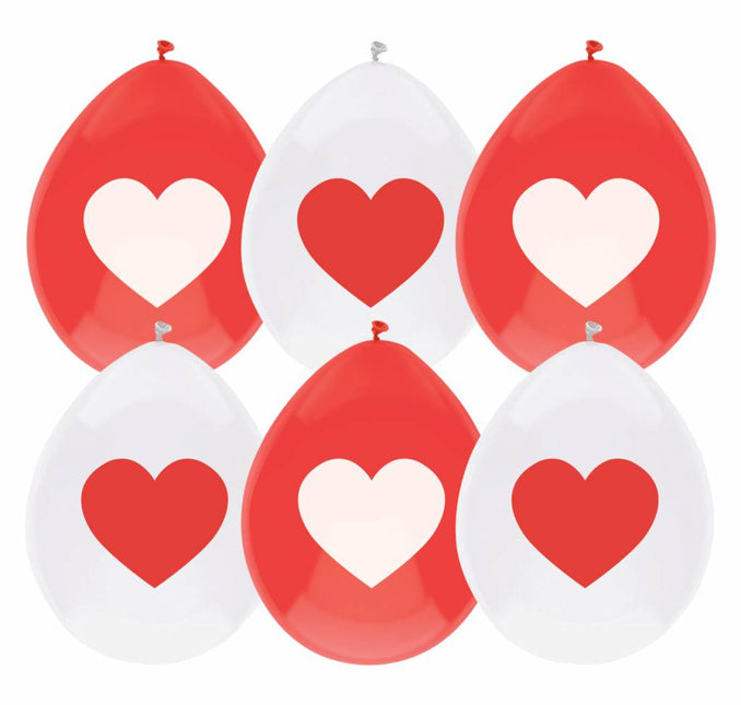 Ballons Coeur Rouge Blanc 30cm 6pcs