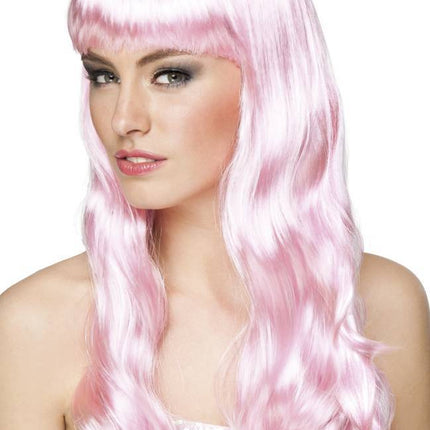 Perruque cheveux longs rose clair