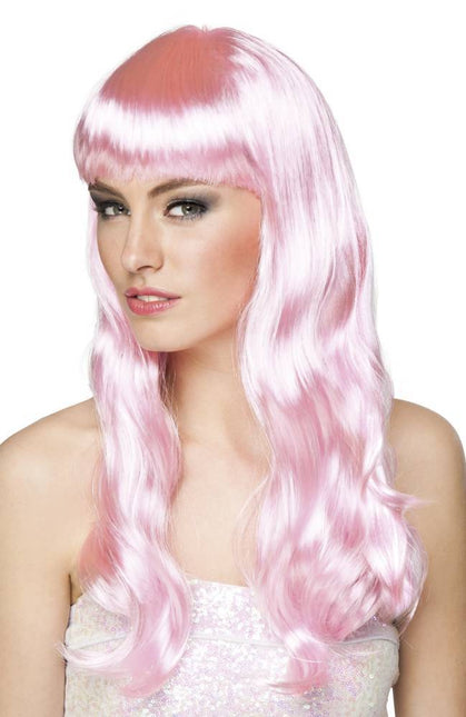 Perruque cheveux longs rose clair