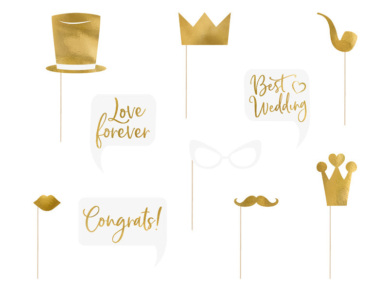 Photobooth Wedding Gold 10pcs