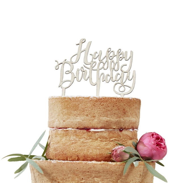 Happy Birthday Cake topper Wood 12.5cm