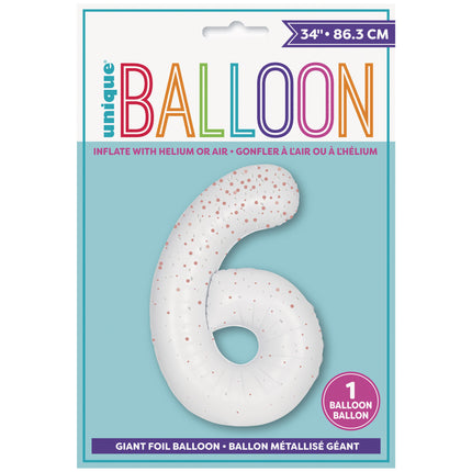 6 Year Figure Balloon White Dots 86cm