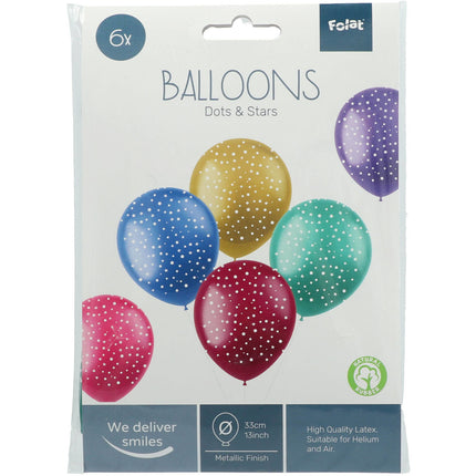 Ballons Dots & Stars Coloured 33cm 6pcs