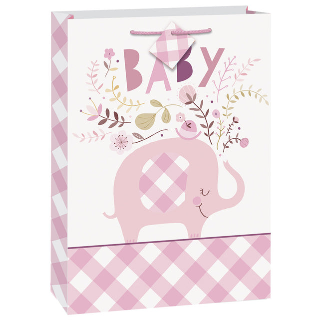 Sac cadeau bébé éléphant rose