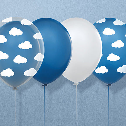 Ballons bleus nuages blancs 30cm 6pcs