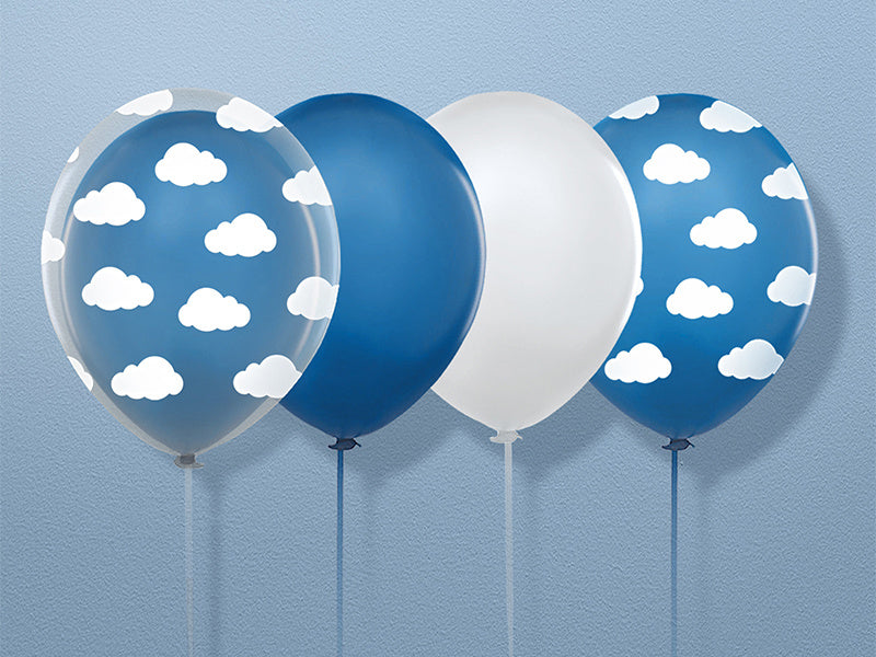 Ballons bleus nuages blancs 30cm 6pcs