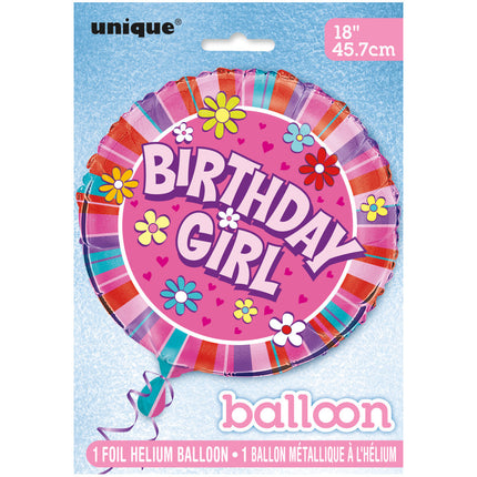 Ballon à l'hélium Fille d'anniversaire Fleurs 45cm vide